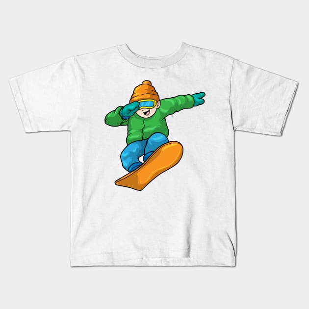 Snowboarder with Snowboard at Hip Hop Dance Dab Kids T-Shirt by Markus Schnabel